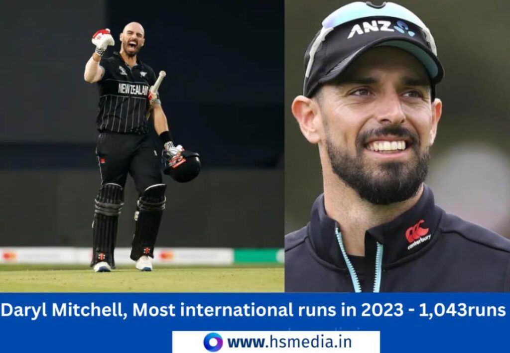 New Zealand player, daryl mitchell stands as 3 most highest run scorer in 2023.