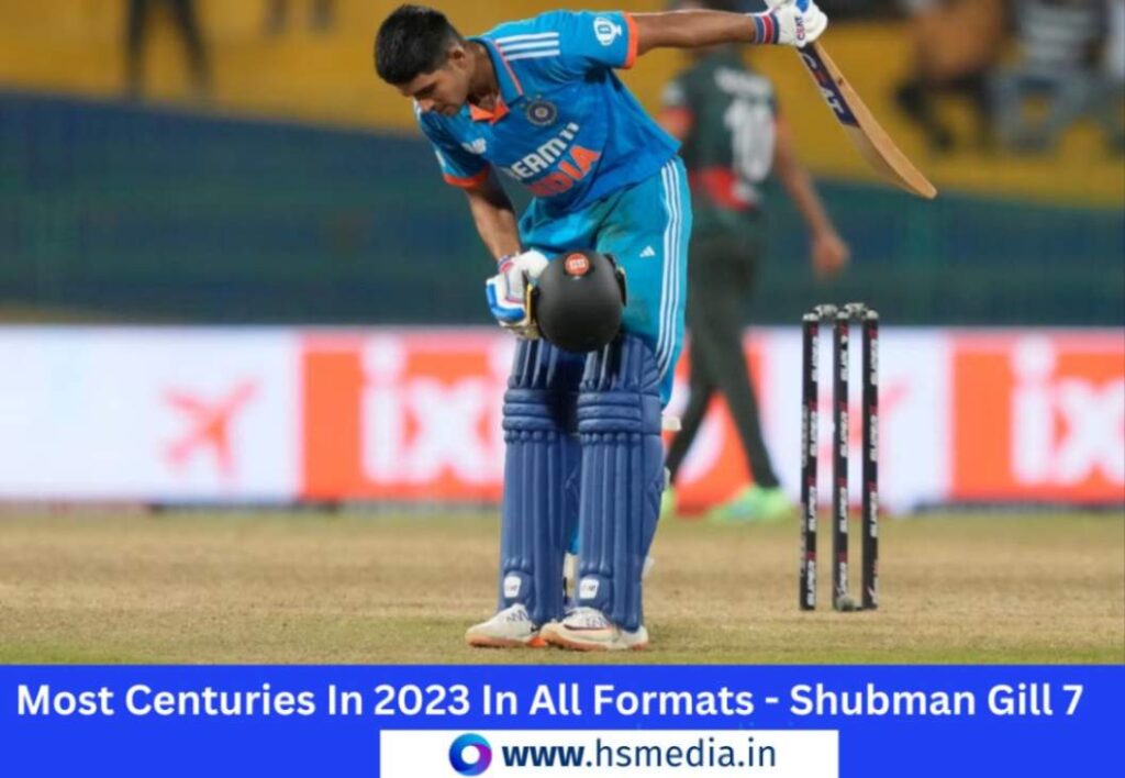 Shubman Gill with the most international centuries in 2023.